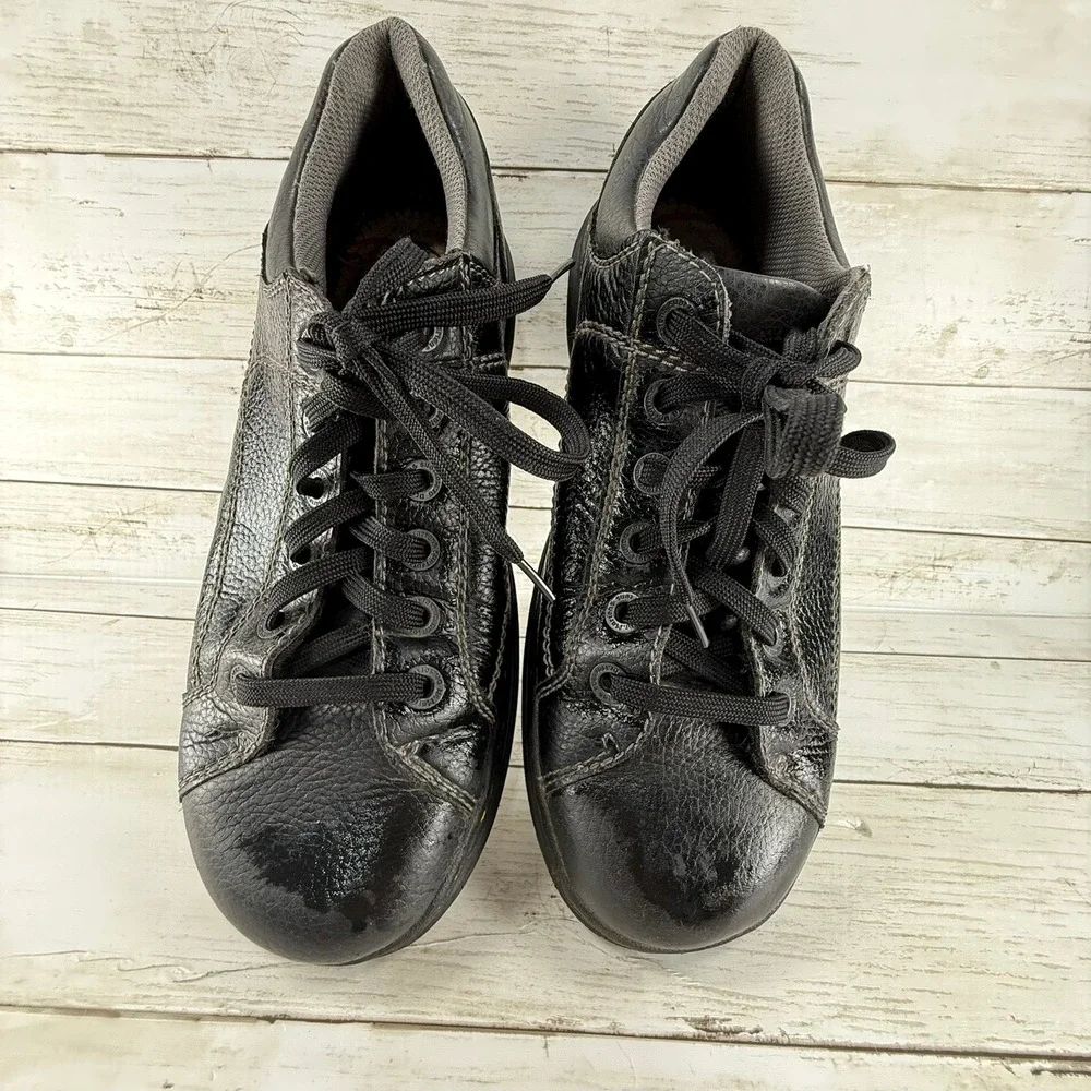 Dr Martens Mens US 10 Black Leather Low Top Lace Up Shoes Yellow Stitching EU 43